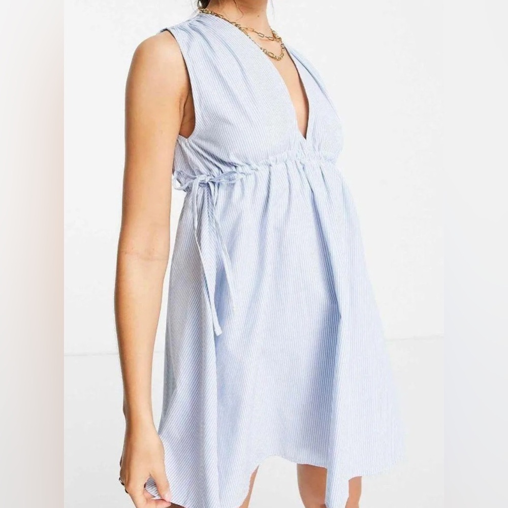 ASOS seersucker Light Blue Striped Mini Dress